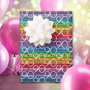 Feuille De Papier Cadeau 90e anniversaire Rainbow Stripes