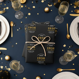 Feuille De Papier Cadeau 90th Birthday born 1935 Ajouter Nom Black Gold
