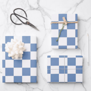Feuille De Papier Cadeau à damiers bleu/gris et blanc