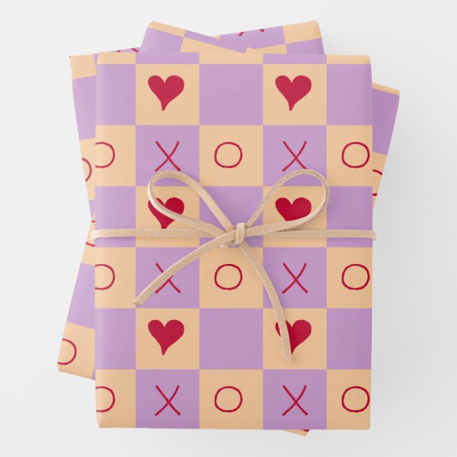 Feuille De Papier Cadeau À damiers coeur Lilac Peach XO (En situation)