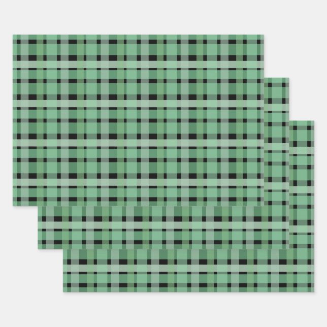 Feuille De Papier Cadeau à damiers Plaid Tartan Vert Grandes Sur Noir (Lot)
