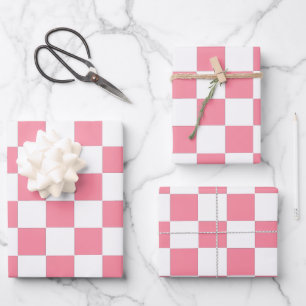 Feuille De Papier Cadeau à damiers rose et blanc