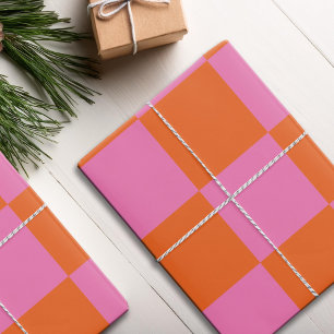 Feuille De Papier Cadeau À damiers rose orange