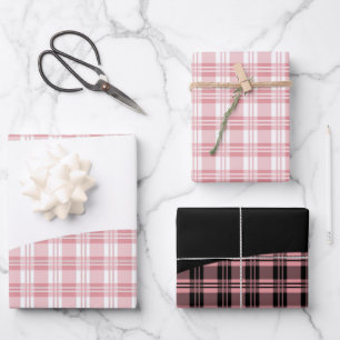 Feuille De Papier Cadeau À damiers tartan rose rustique