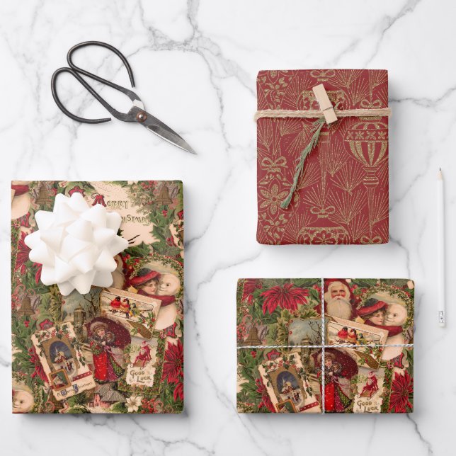 Feuille De Papier Cadeau A Jumble of Victorian Holiday Postcards (Recto)