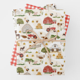 Feuille De Papier Cadeau À la ferme - Animaux