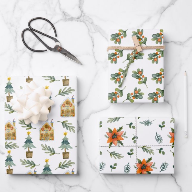 Feuille De Papier Cadeau À la maison Hygge Motif de Noël (Recto)