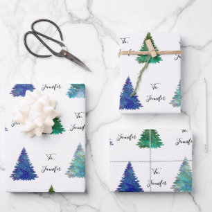 Feuille De Papier Cadeau À: Nom Cursive Colorful Arbres de Noël