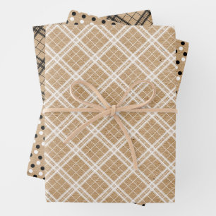 Feuille De Papier Cadeau À petits pois En vichy Noir Blanc Sur Faux Brown K