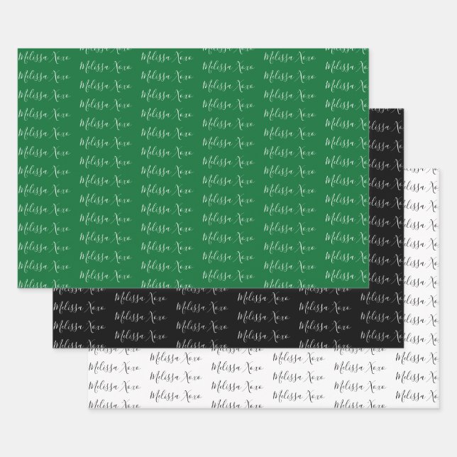 Feuille De Papier Cadeau À votre nom Mod écriture manuscrite blanche, verte (Lot)