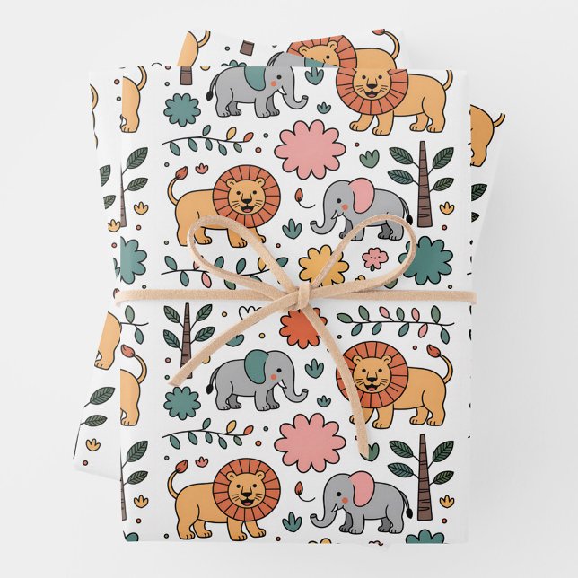 Feuille De Papier Cadeau A whimsical pattern featuring playful lions (Créateur téléchargé)
