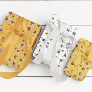 Feuille De Papier Cadeau Abeille noire tendance bourdonnante pour le printe