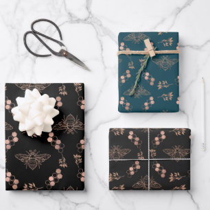 Feuille De Papier Cadeau Abeilles d'or avec ruches