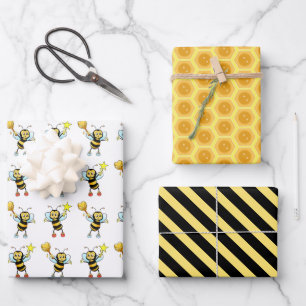 Feuille De Papier Cadeau Abeilles modernes avec motif de cœur et de nid d'a