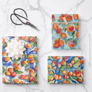 Feuille De Papier Cadeau Abricots orange modernes aux fruits de pêche à l'a