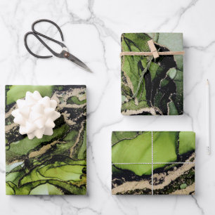 Feuille De Papier Cadeau Abstract Jade Green Black Gold Alcohol Ink