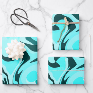 Feuille De Papier Cadeau Abstract Swirling Aqua and Teal Design