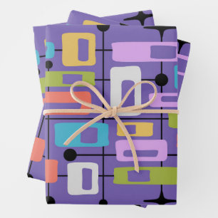 Feuille De Papier Cadeau Abstrait Atomique Rétro Coloré Moderne du Milieu d