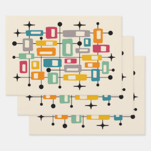 Feuille De Papier Cadeau Abstrait Atomique Rétro Moderne de Milieu de Siècl