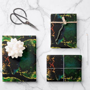 Feuille De Papier Cadeau Abstrait Black Green Gold 