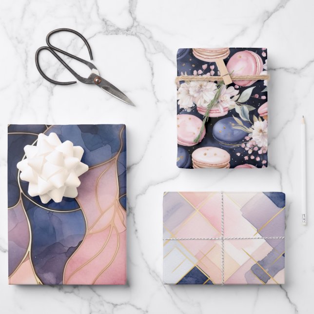 Feuille De Papier Cadeau Abstrait bleu chic (Recto)