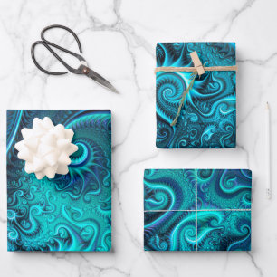 Feuille De Papier Cadeau Abstrait bleu coloré et Motif spiral Turquoise