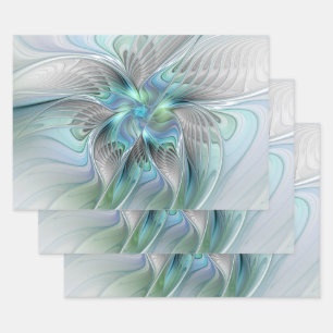 Feuille De Papier Cadeau Abstrait Bleu Vert Papillon Imaginaire Fractal Art