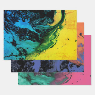 Feuille De Papier Cadeau Abstrait, créatif, marbre, vert, jaune, rose