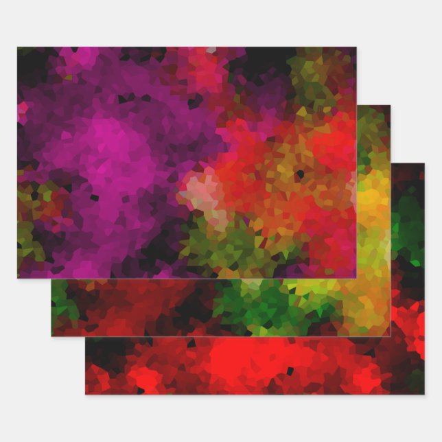 Feuille De Papier Cadeau Abstrait, créatif, mosaïque, cristaux, vert, jaune (Lot)