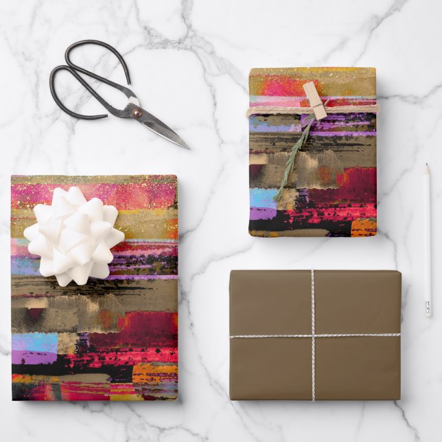 Feuille De Papier Cadeau abstrait et parties scintillant coloré (Recto)