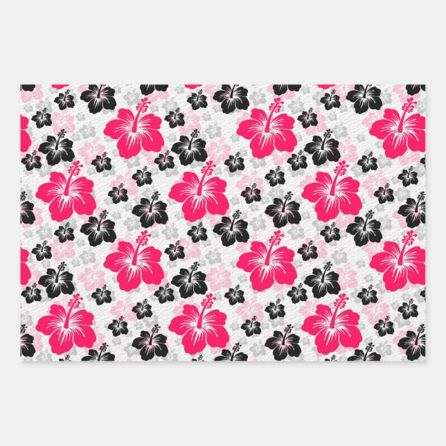 Feuille De Papier Cadeau Abstrait Floral Rouge Noir Blanc (Devant)