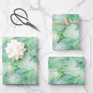 Feuille De Papier Cadeau Abstrait géométrique vert et blanc