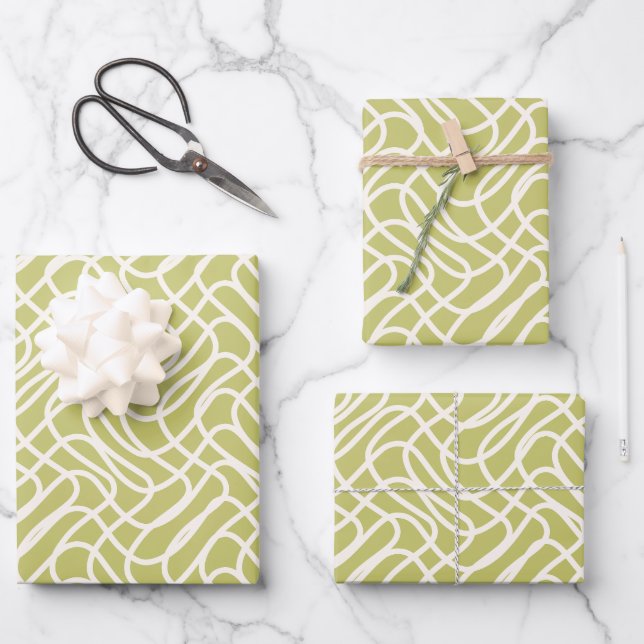 Feuille De Papier Cadeau Abstrait Line Motif Lime Green (Recto)