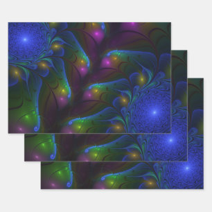 Feuille De Papier Cadeau Abstrait Moderne Trippy Fractal Lumineux Coloré