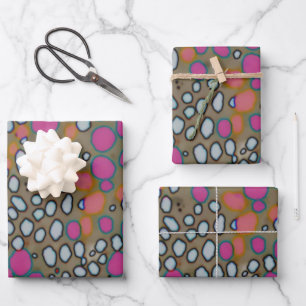 Feuille De Papier Cadeau Abstrait Pink Orange Brown Polka Dot Motif