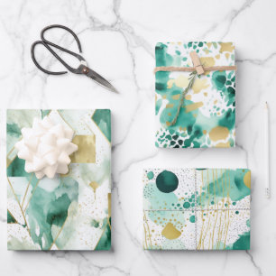 Feuille De Papier Cadeau Abstrait Vert Or Blanc