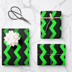 Feuille De Papier Cadeau Accent vert et noir sur vert clair