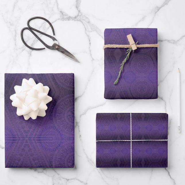 Feuille De Papier Cadeau Acceptation | Médaillons de méditation violette (Recto)