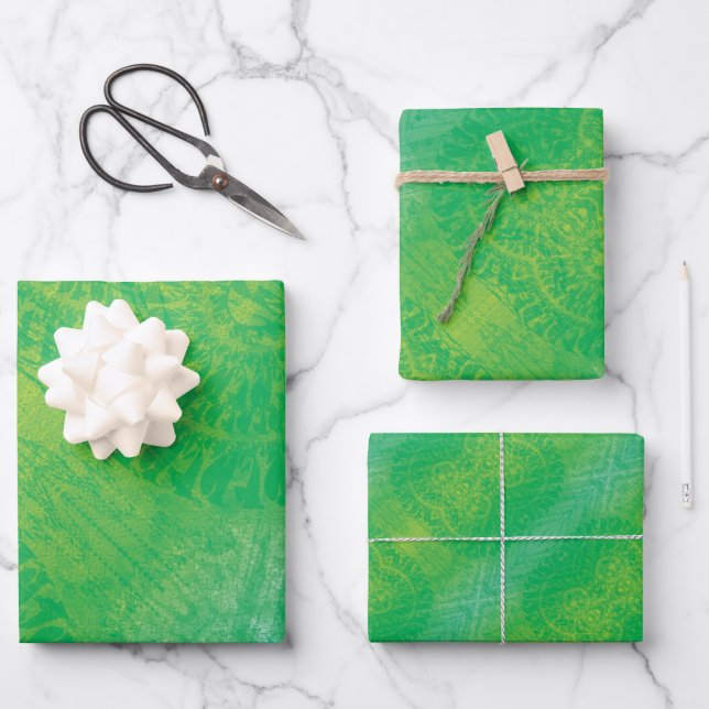 Feuille De Papier Cadeau Acceptation | Médaillons de saumons jaunes bleus (Recto)