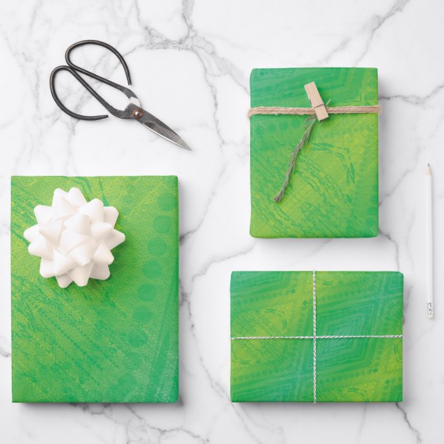 Feuille De Papier Cadeau Acceptation | Motif de Shibori jaune bleu (Recto)