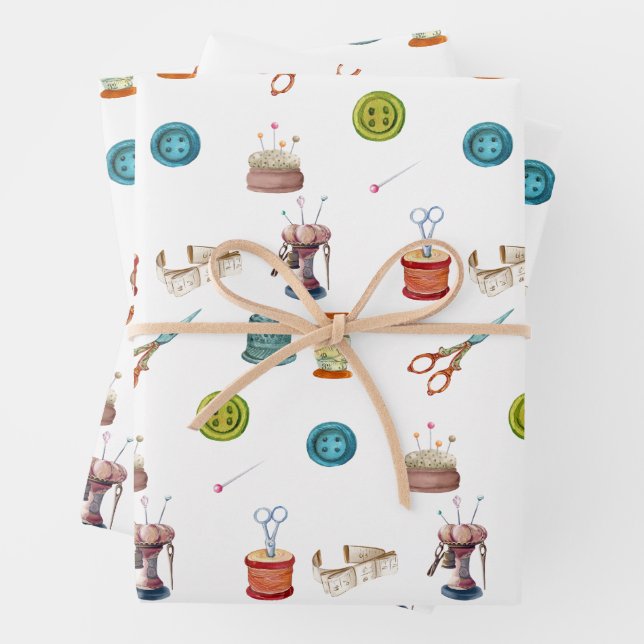 Feuille De Papier Cadeau Accessoires de couture vintages (En situation)