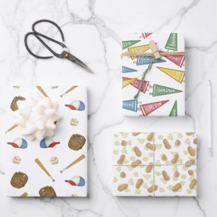 Feuille De Papier Cadeau Accueil Équipe Ouverture Jour Baseball Vieux