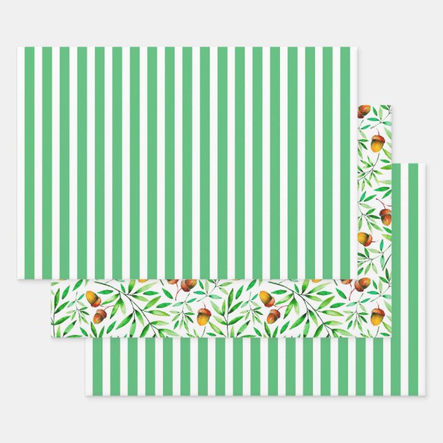 Feuille De Papier Cadeau Acornes et rayures (Lot)