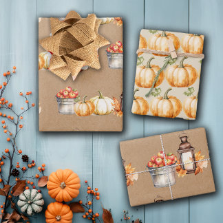Feuille De Papier Cadeau Action de grâce Donner Merci Citrouilles Pommes