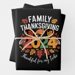 Feuille De Papier Cadeau Action de grâce en famille 2024 Merci pour ma trib