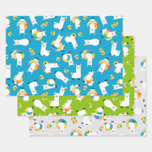 Feuille De Papier Cadeau Adieu arc-en-ciel Llama Donuts Enfants Adorable