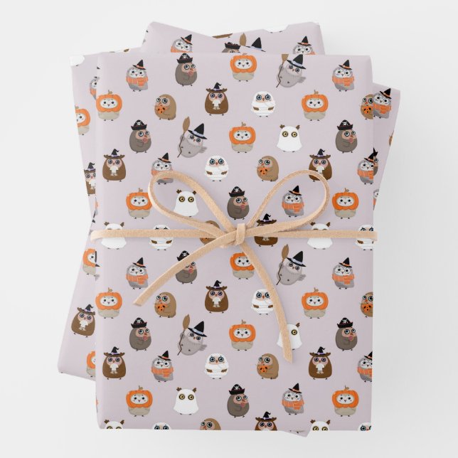 Feuille De Papier Cadeau Adorable Chouette d'Halloween Motif (En situation)