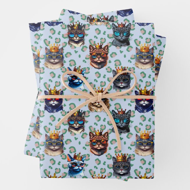 Feuille De Papier Cadeau Adorable Cute Royal Cats Motif répétitif (En situation)