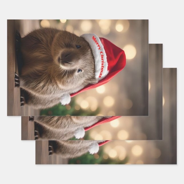 Feuille De Papier Cadeau adorable Noël Wombat, (Lot)