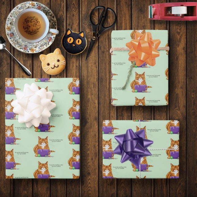 Feuille De Papier Cadeau Adorable Orange Tigré Vert Fête des Pères Violet  (Créateur téléchargé)